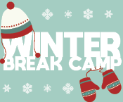 a blue background with white text and red mittens