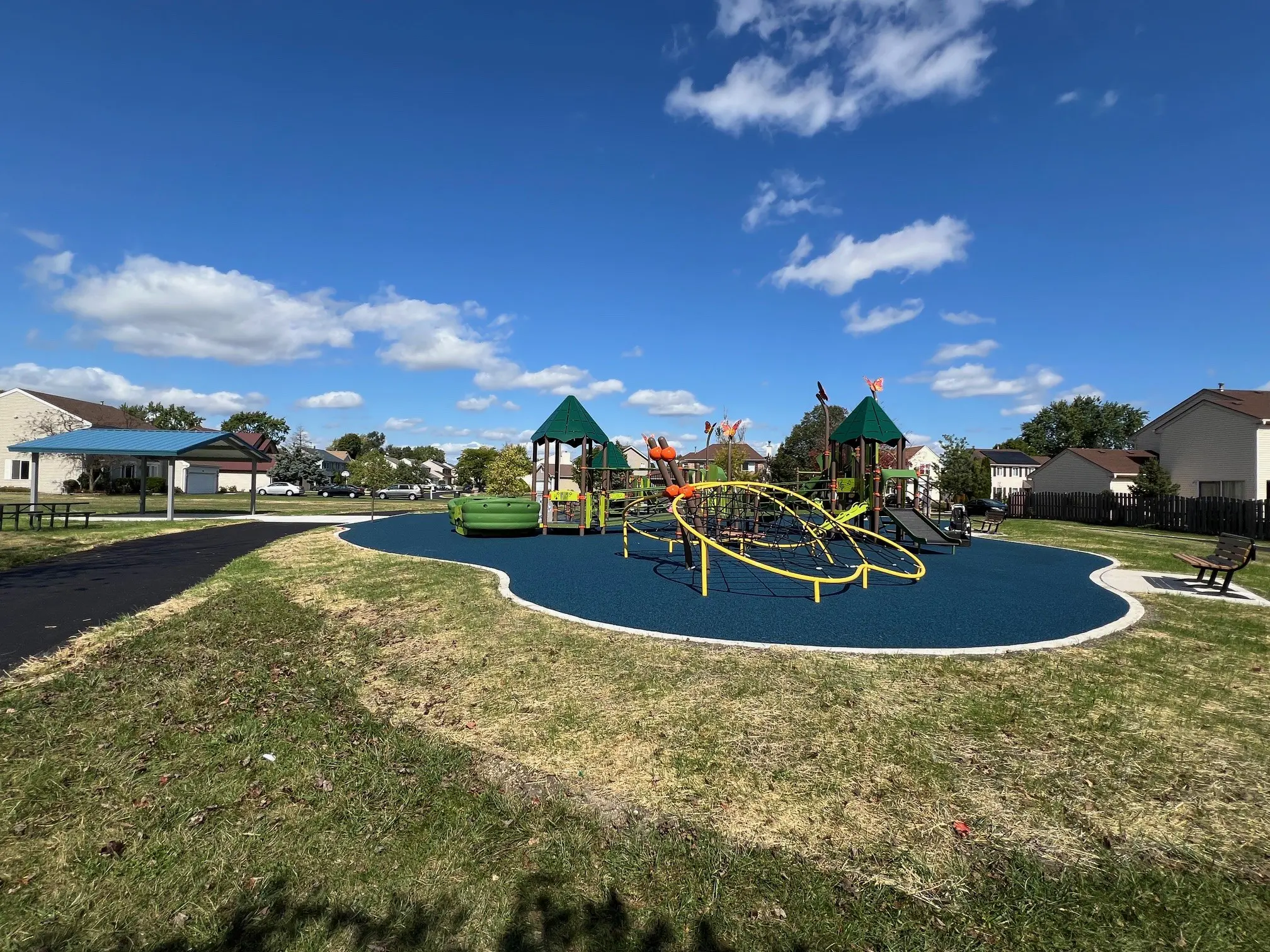 a playground with a playground set