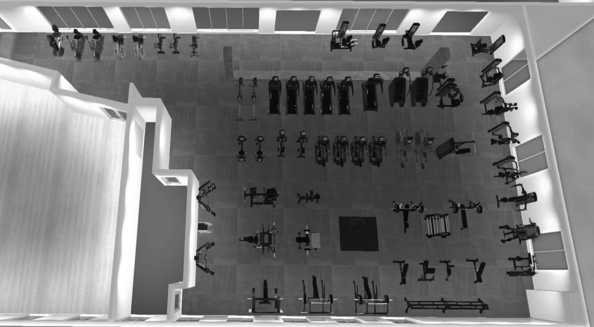 an aerial view of a gym