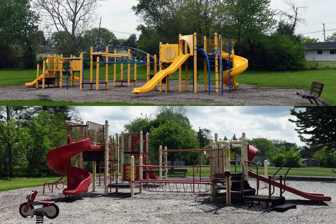 a two pictures of a playground
