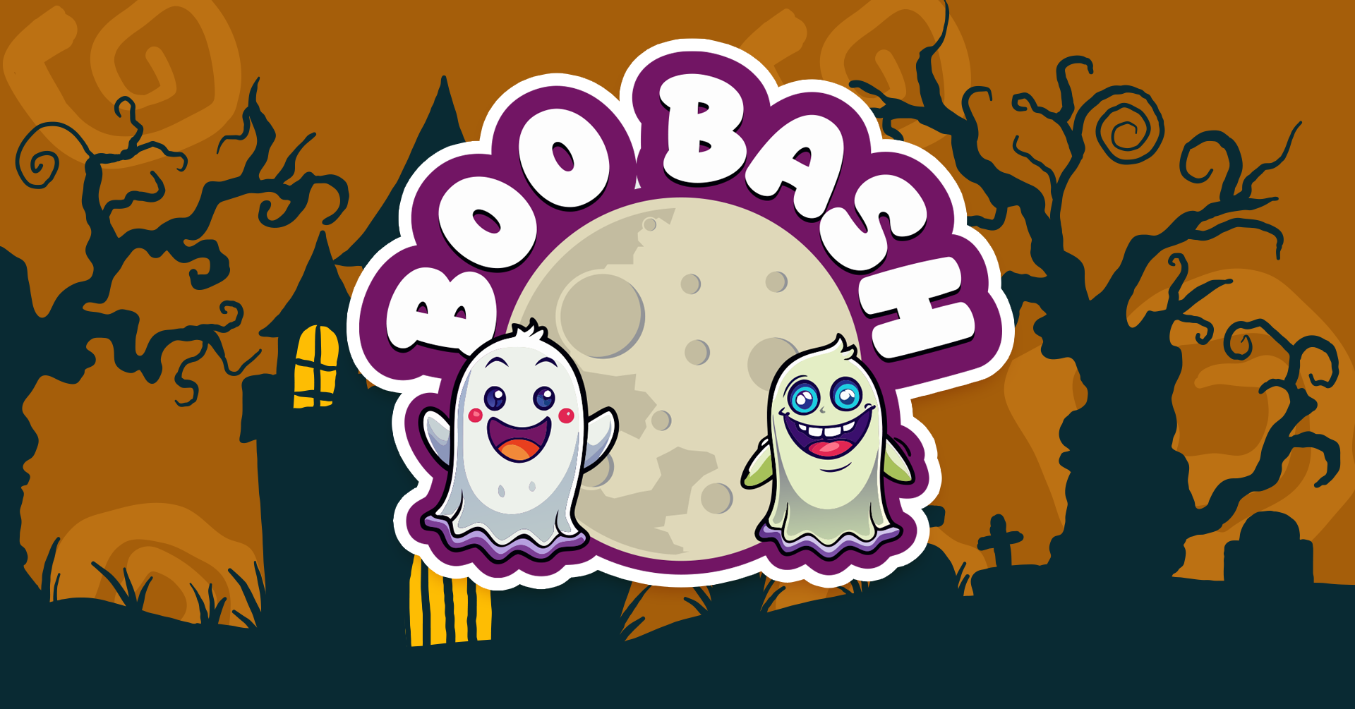 a cartoon of ghosts and a moon