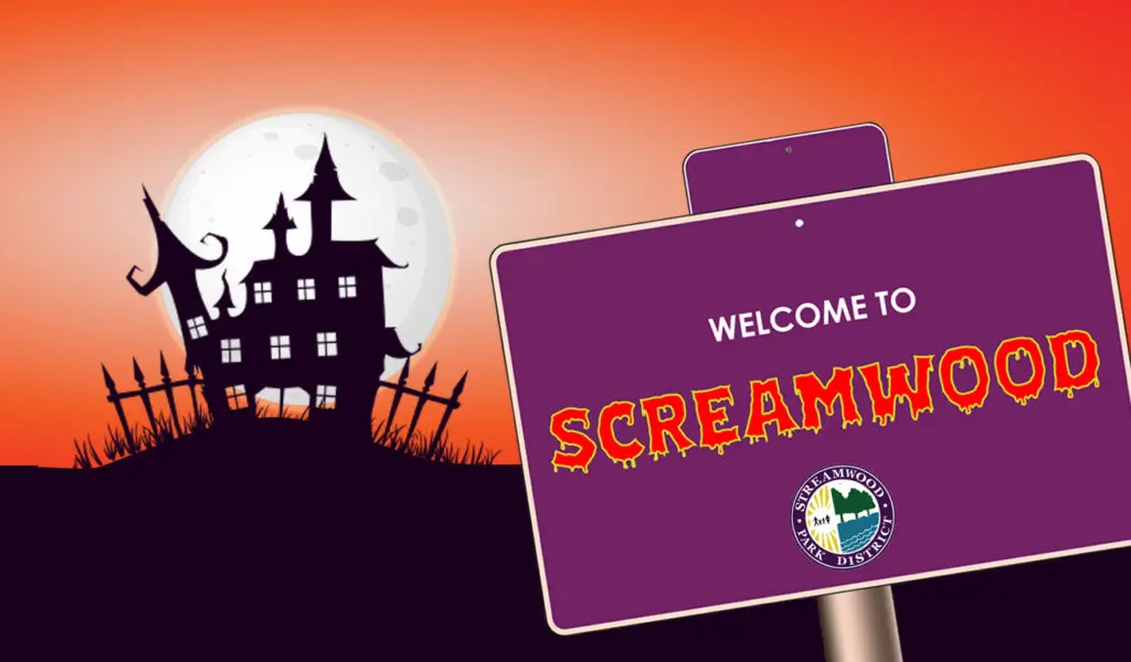 a purple sign with a house in the background