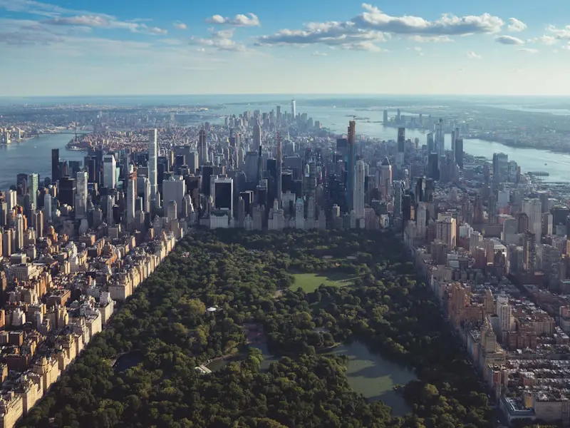 a city with a park in the middle