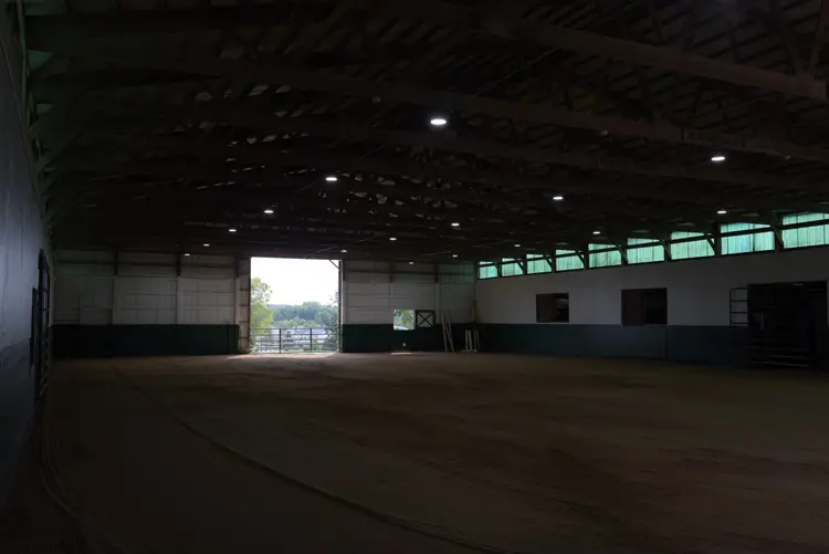 inside a large empty barn