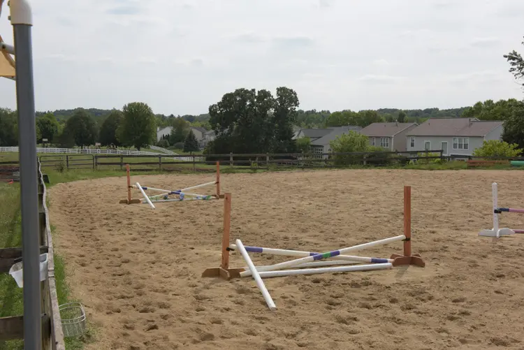 a horse jumping arena with poles