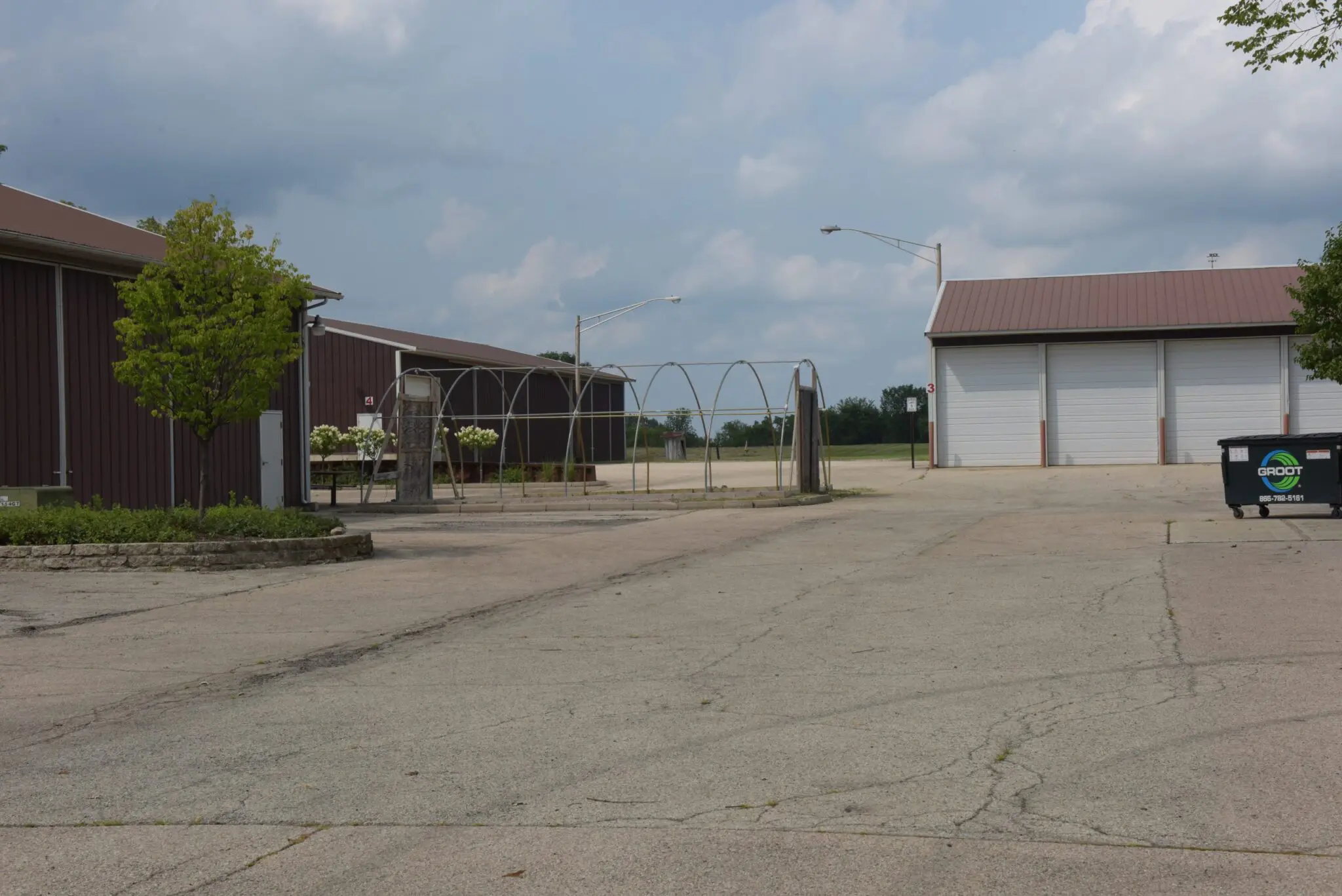 a building next to a garage