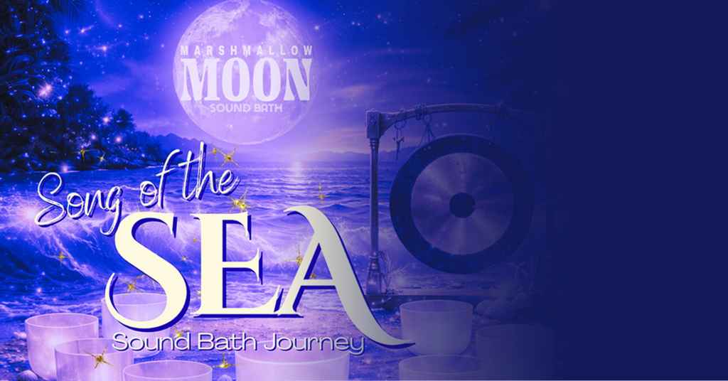 a poster of a beach with a moon and a sign